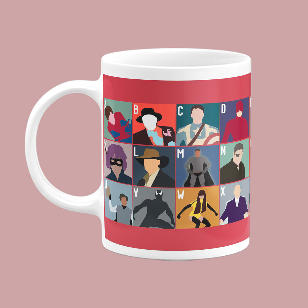 Superhero Film Alphabet Mug