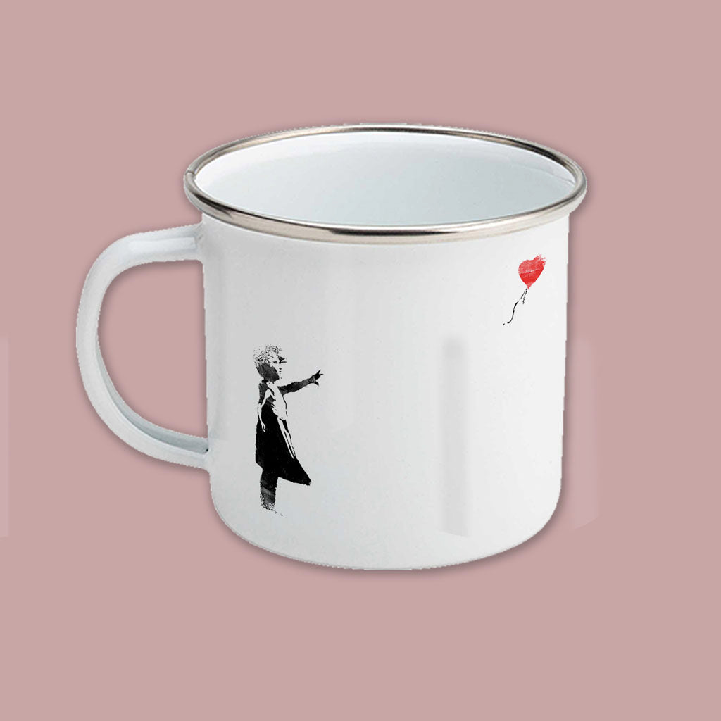 Graffiti art - Girl with heart balloon Enamel Mug