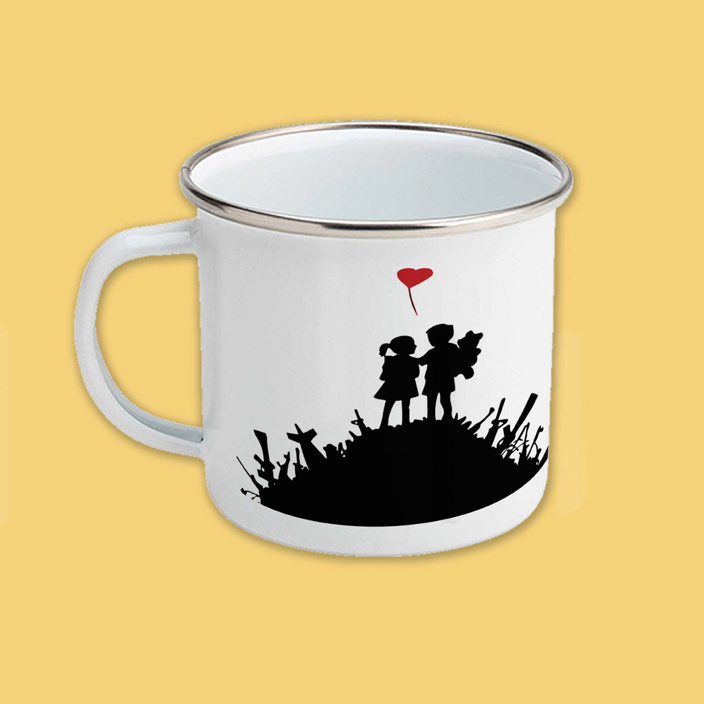 Graffiti art - Kids with heart balloon Enamel Mug