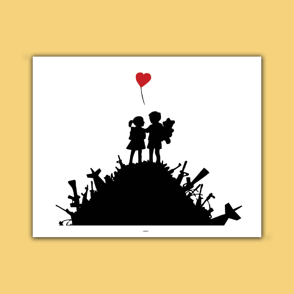 Graffiti art - Kids with heart balloon Art Print