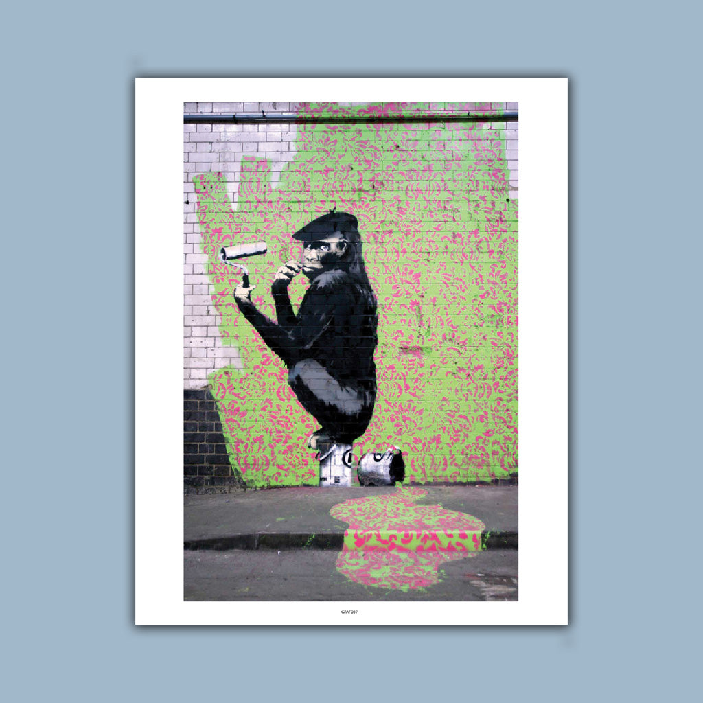 Grafitti art - Monkey siting on paint tin Art Print
