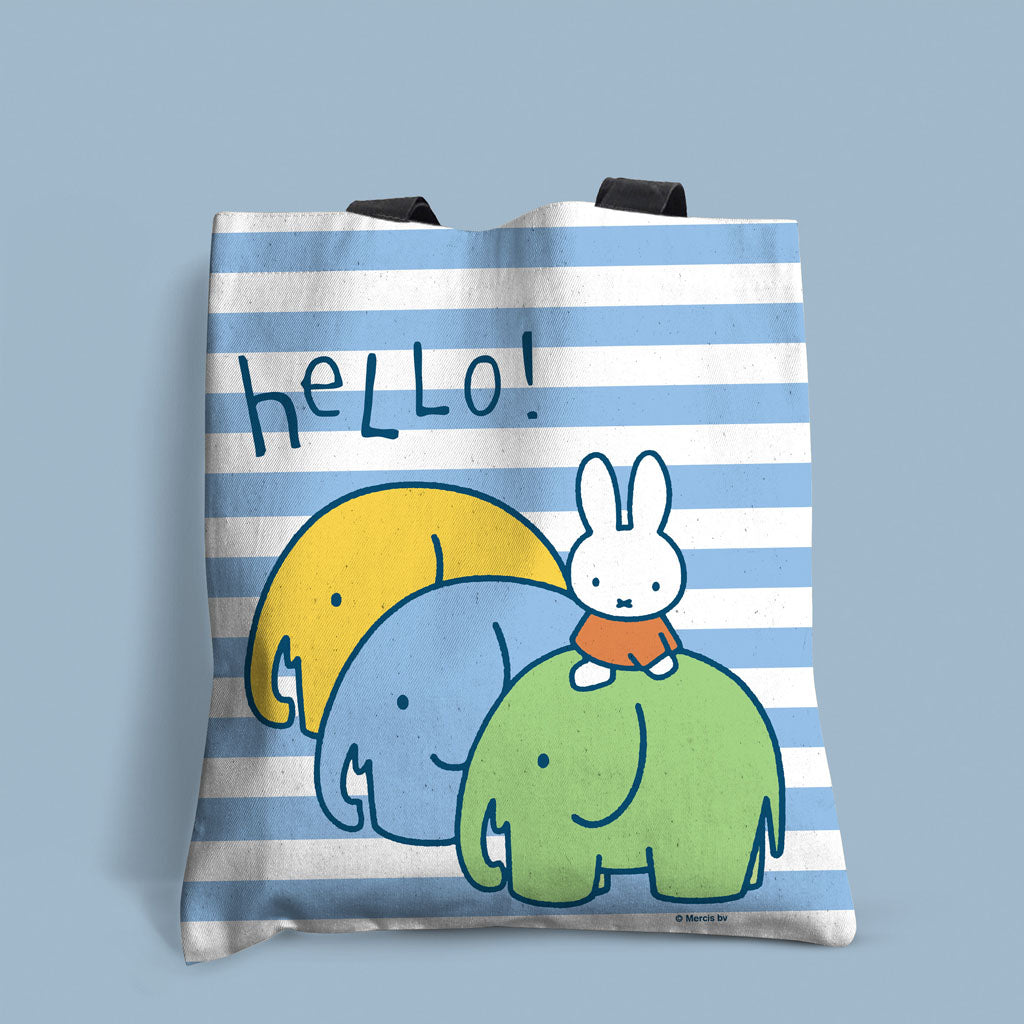 Miffy - saying hello with 3 elephants Edge-to-Edge Tote Bag