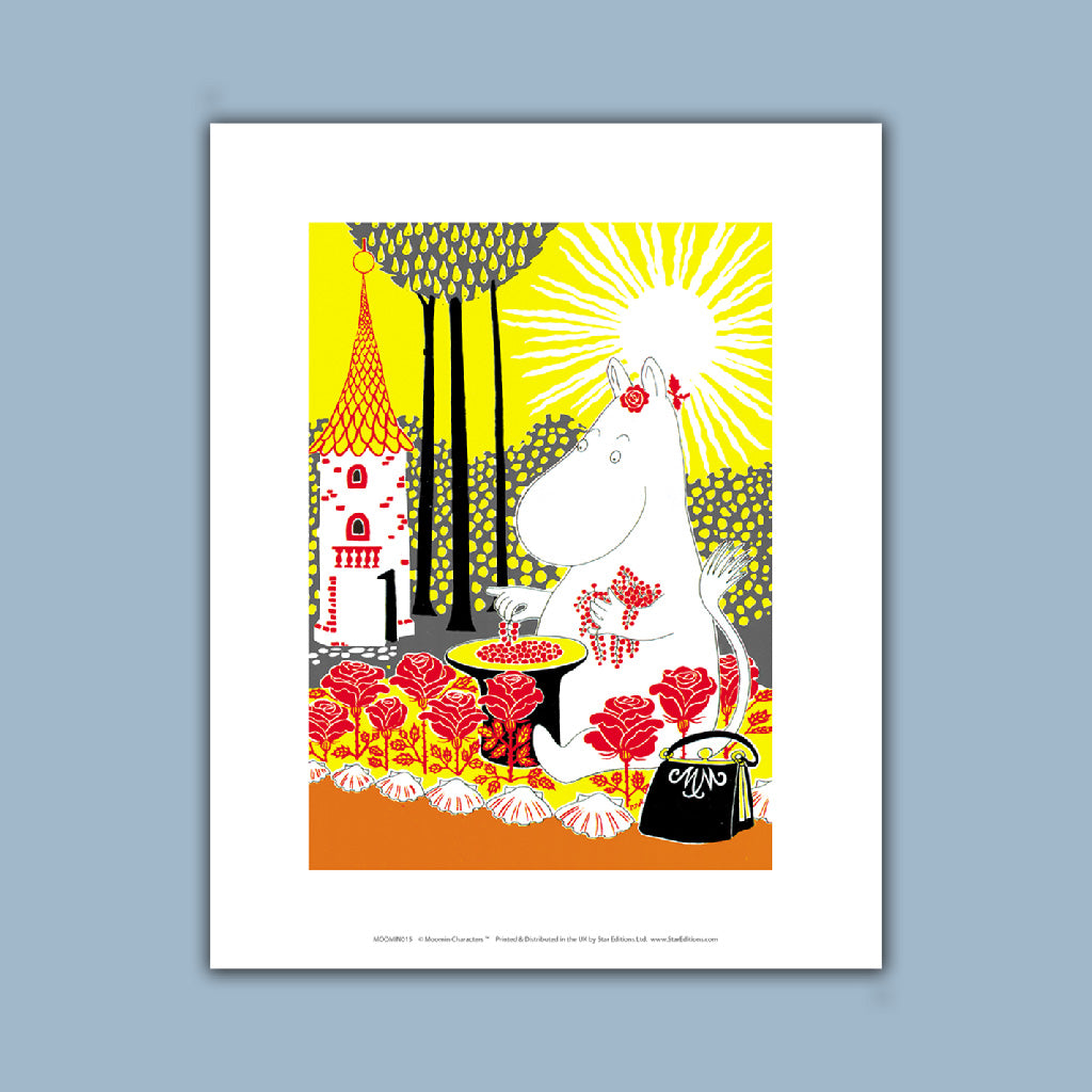 Moomin with red roses and berries Art Print
