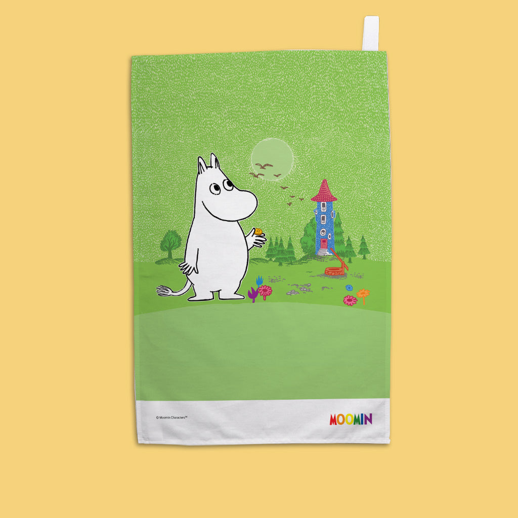 Moomintroll in garden Tea Towel