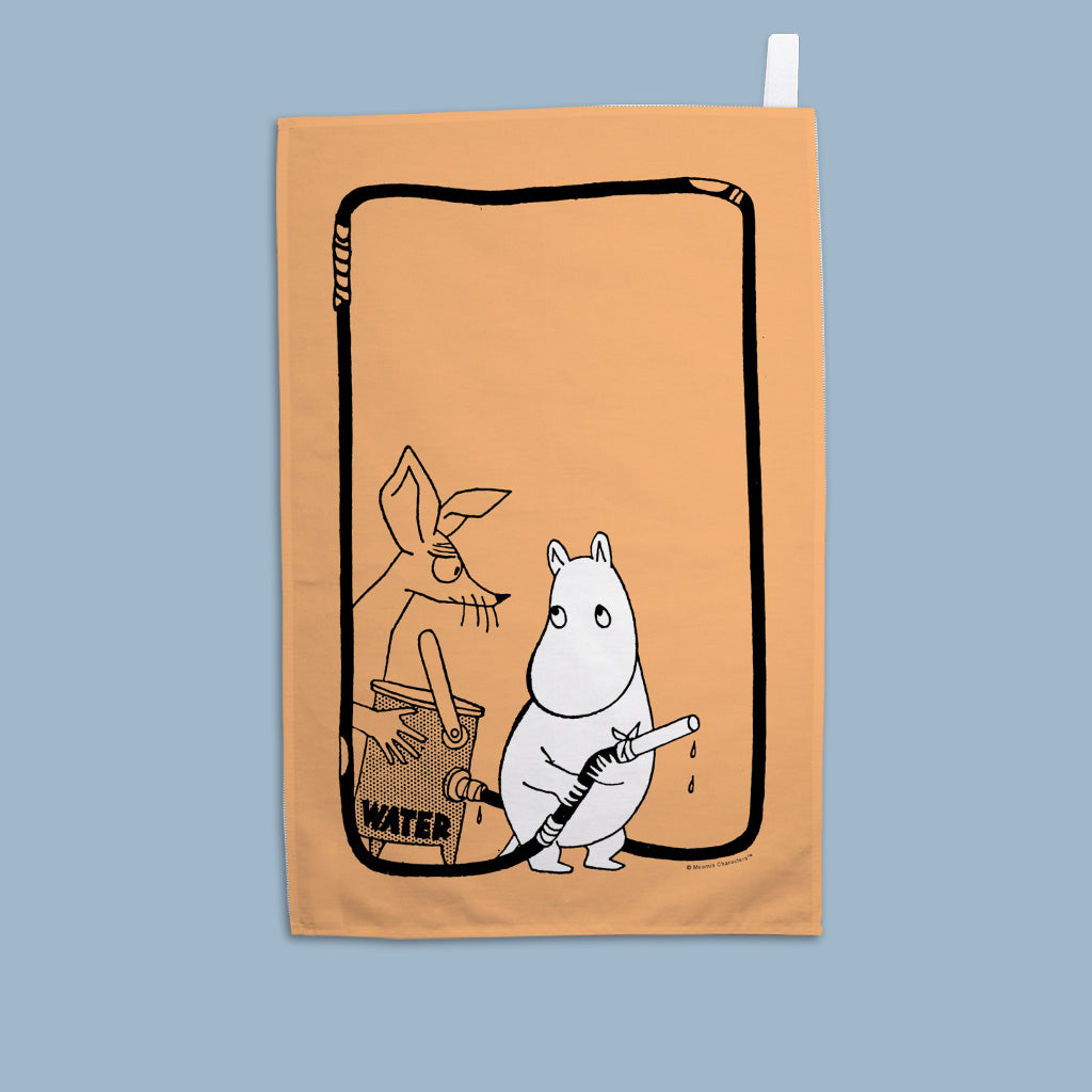 Sniff and Moomin troll wioth water canister Tea Towel