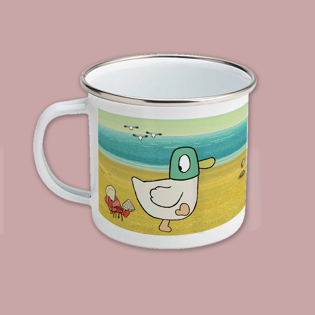 Sarah & Duck at the Beach Enamel Mug