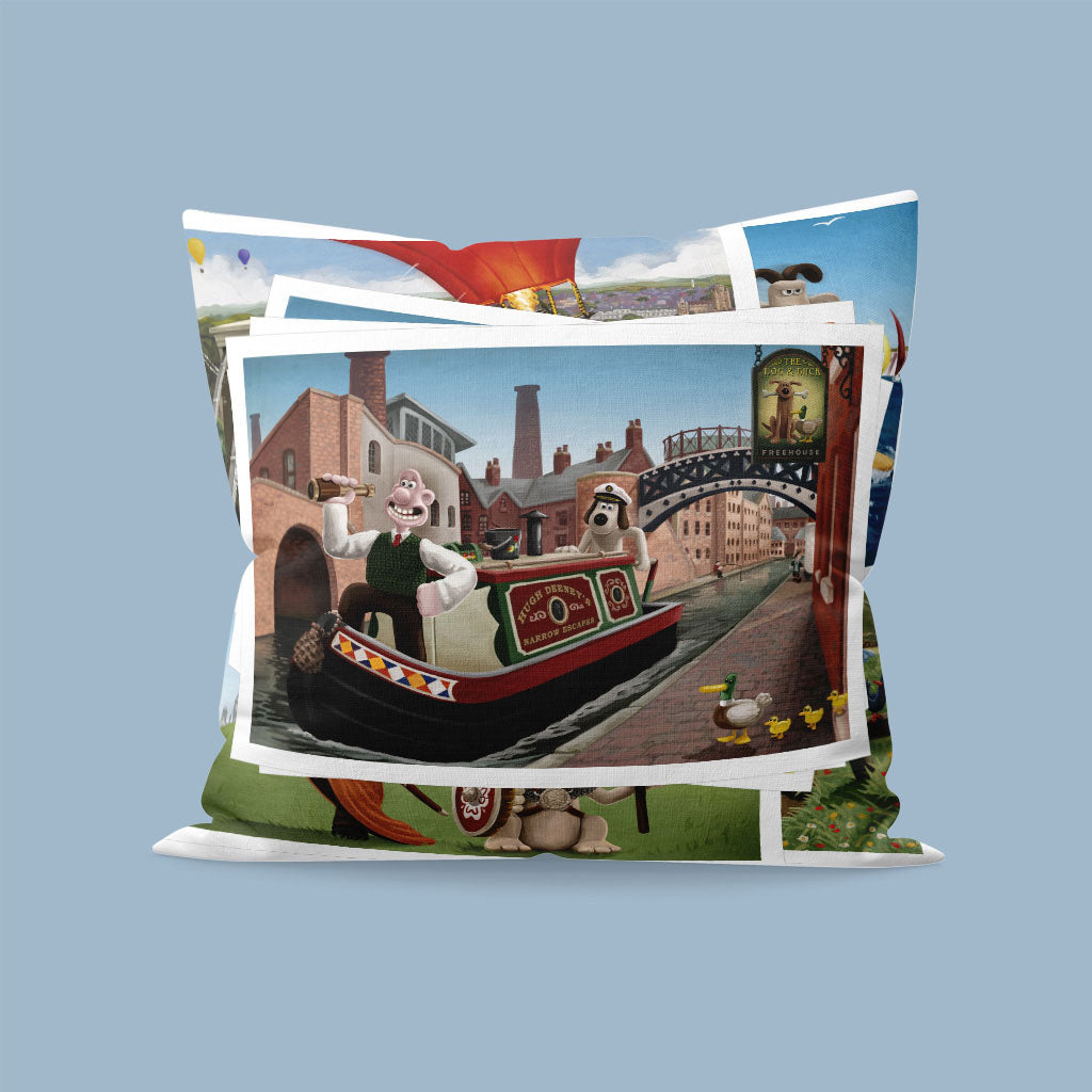 Wallace and Gromit Canal Boat Trip in Birmingham Cushion