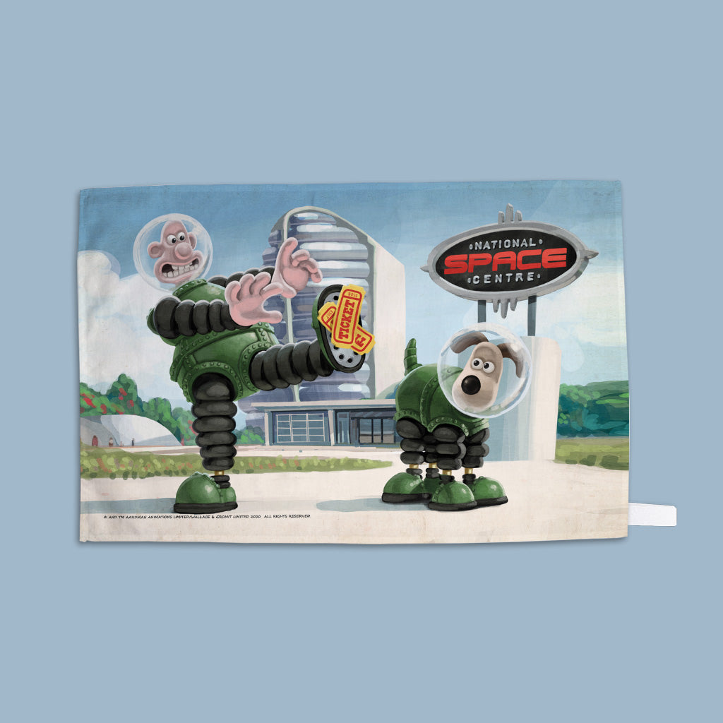 Wallace and Gromit Visit the National Space Centre Tea Towel