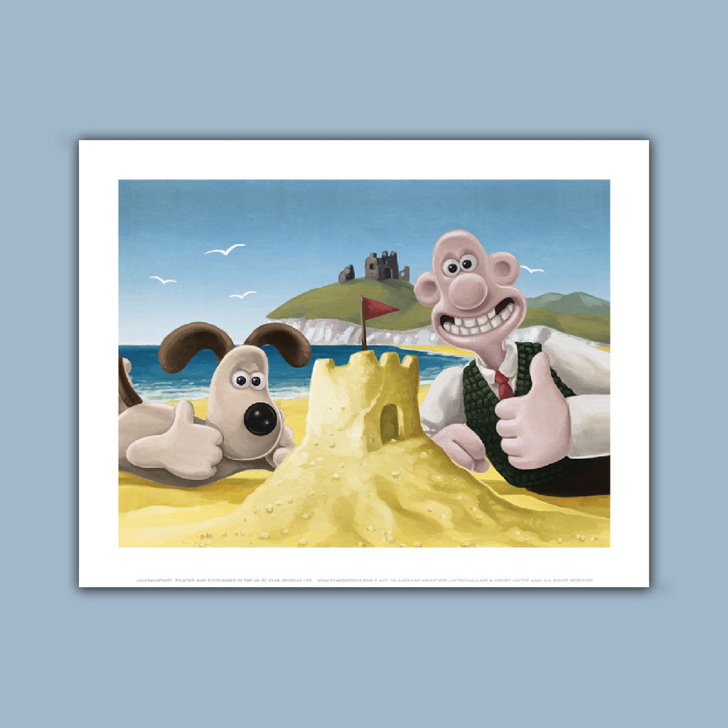 Wallace and Gromit make a Sandcastle Art Print