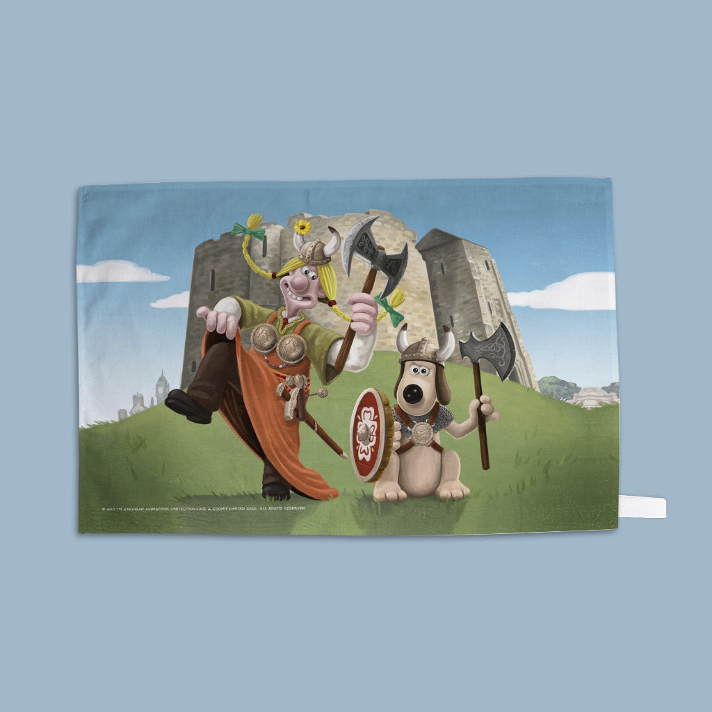 Wallace and Gromit as Vikings at York Castle Tea Towel