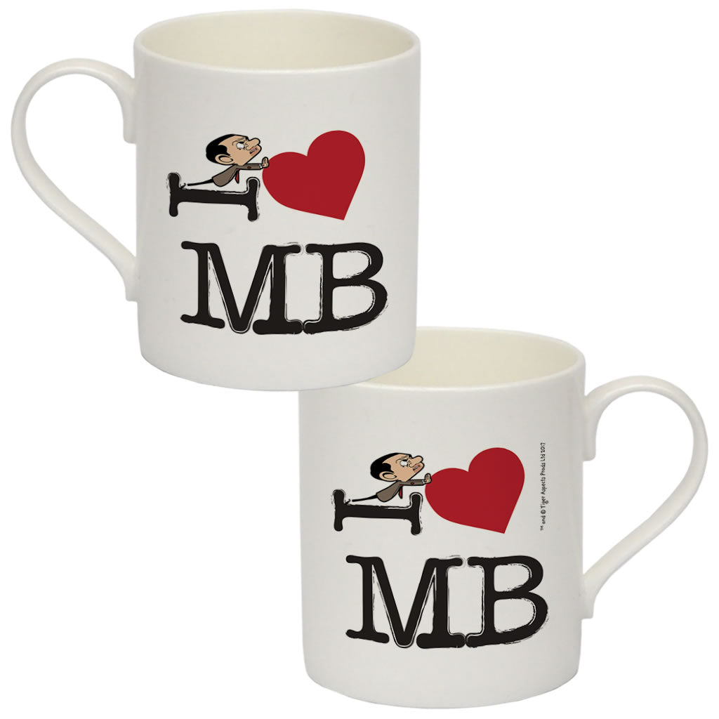 Black I Heart Mr Bean Bone China Mug