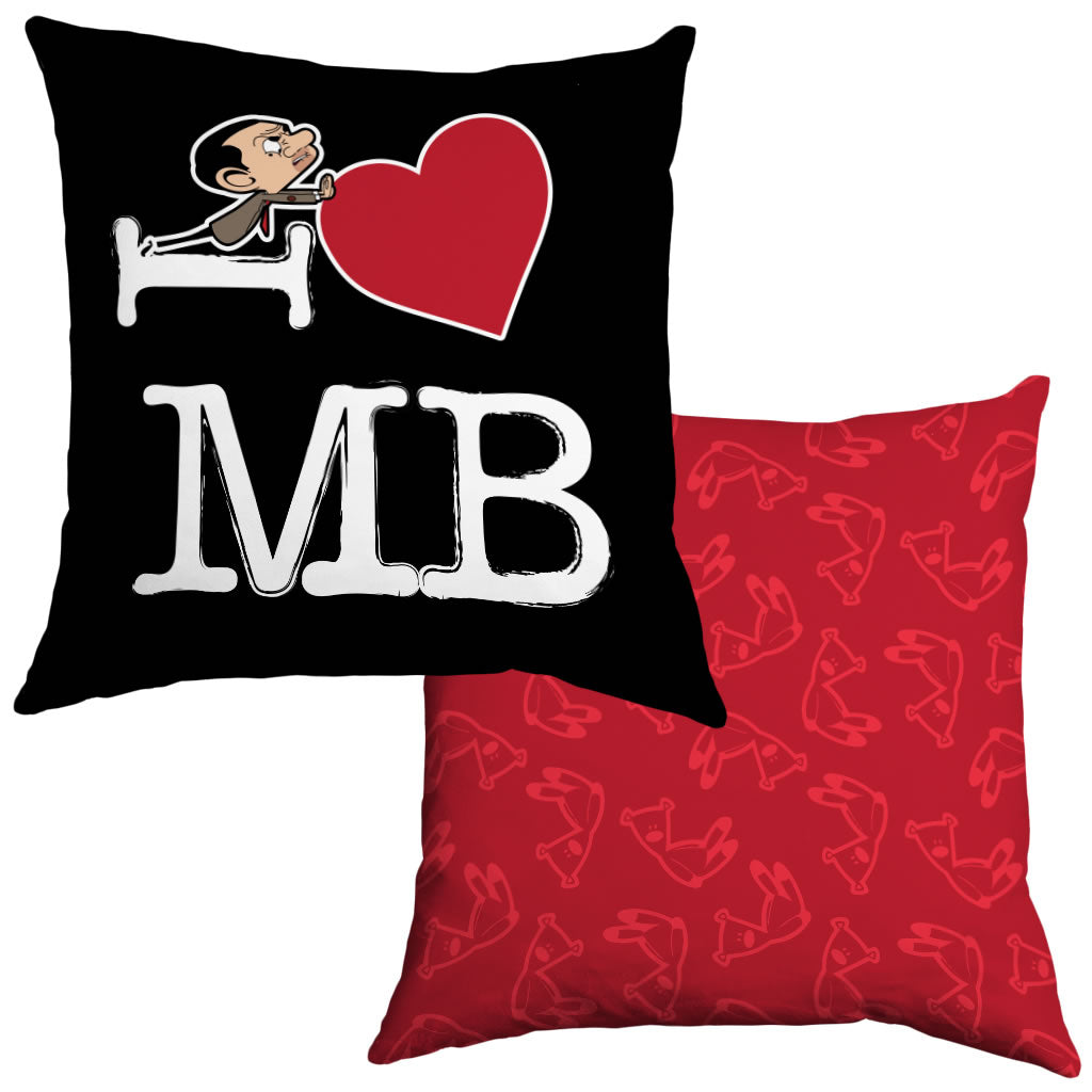 Black I Heart Mr Bean Cushion