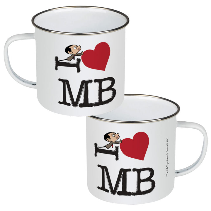 Black I Heart Mr Bean Enamel Mug