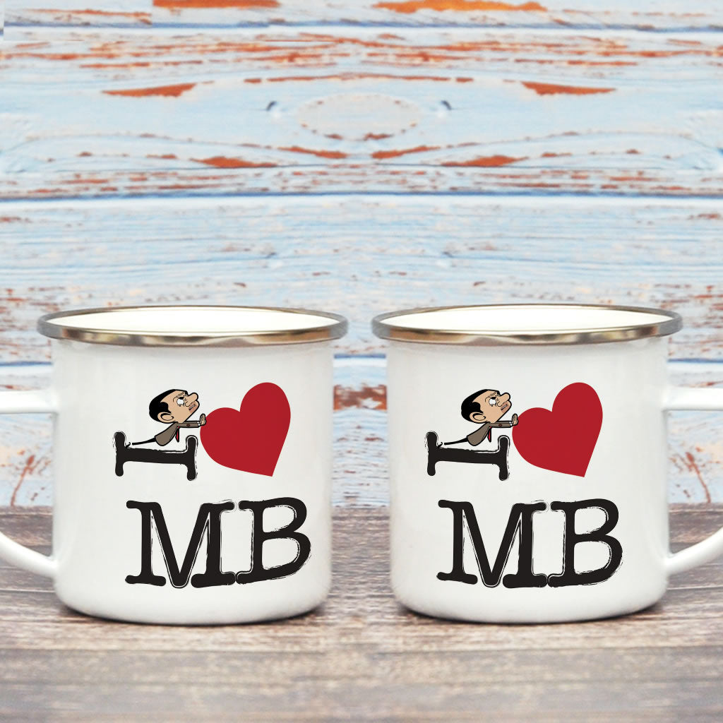 Black I Heart Mr Bean Enamel Mug (Lifestyle)