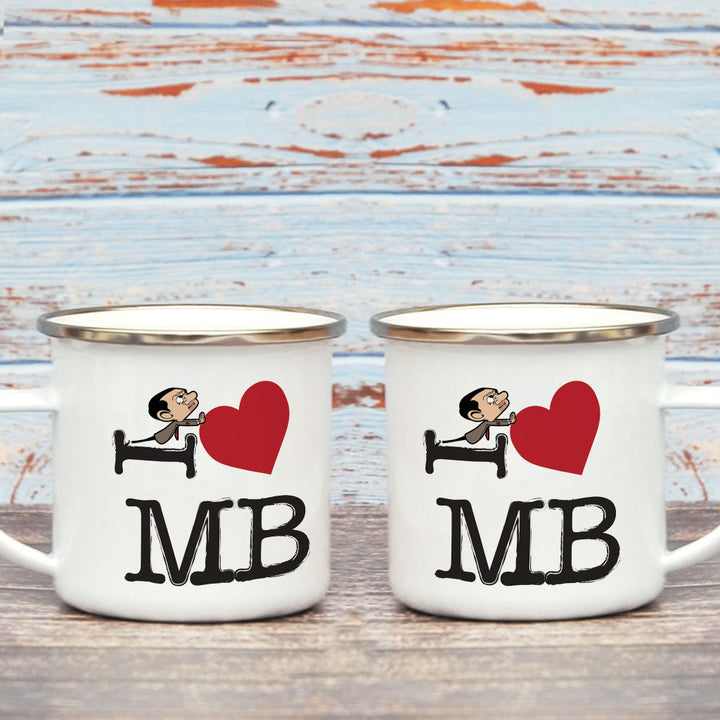 Black I Heart Mr Bean Enamel Mug (Lifestyle)