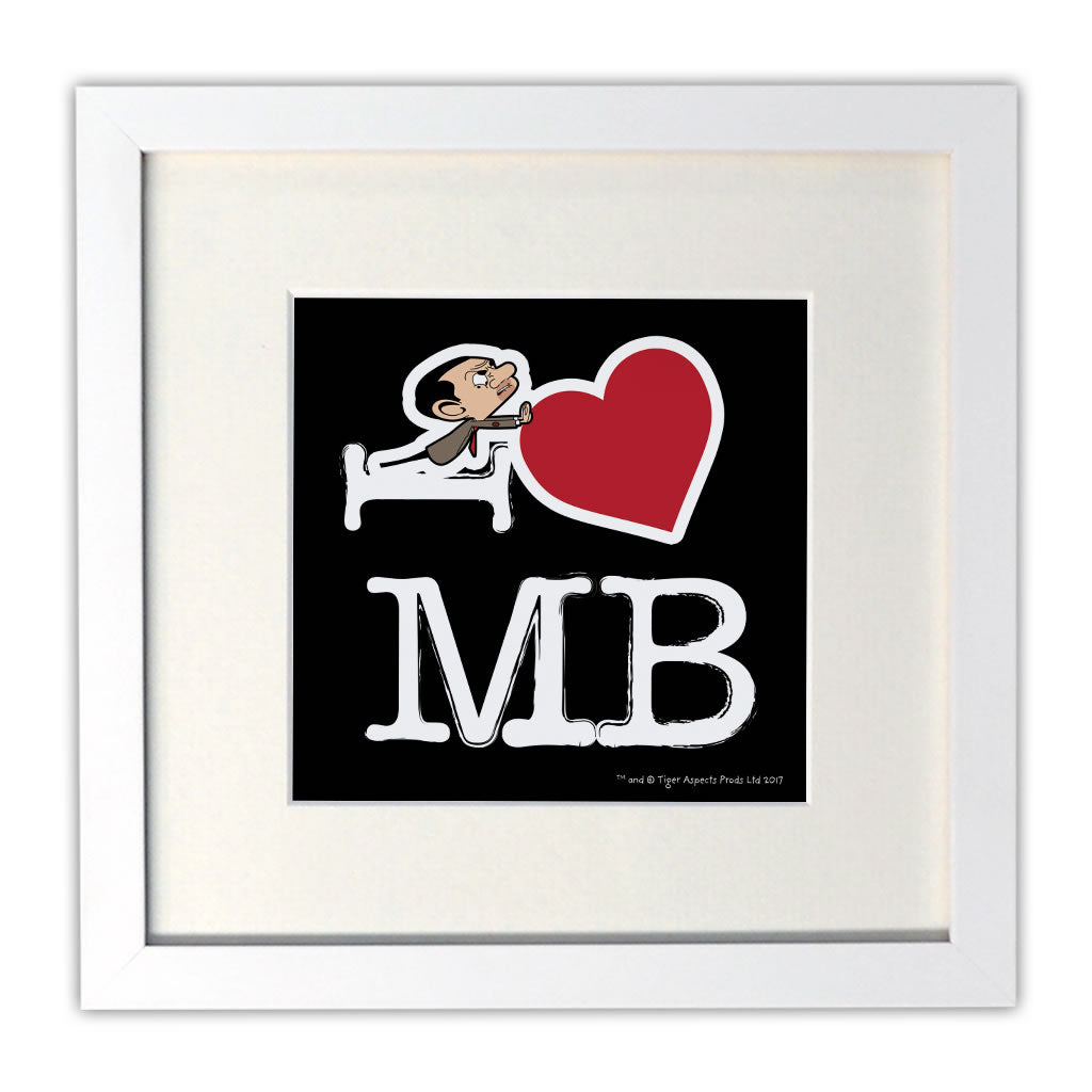 Black I Heart Mr Bean Mounted Art Print