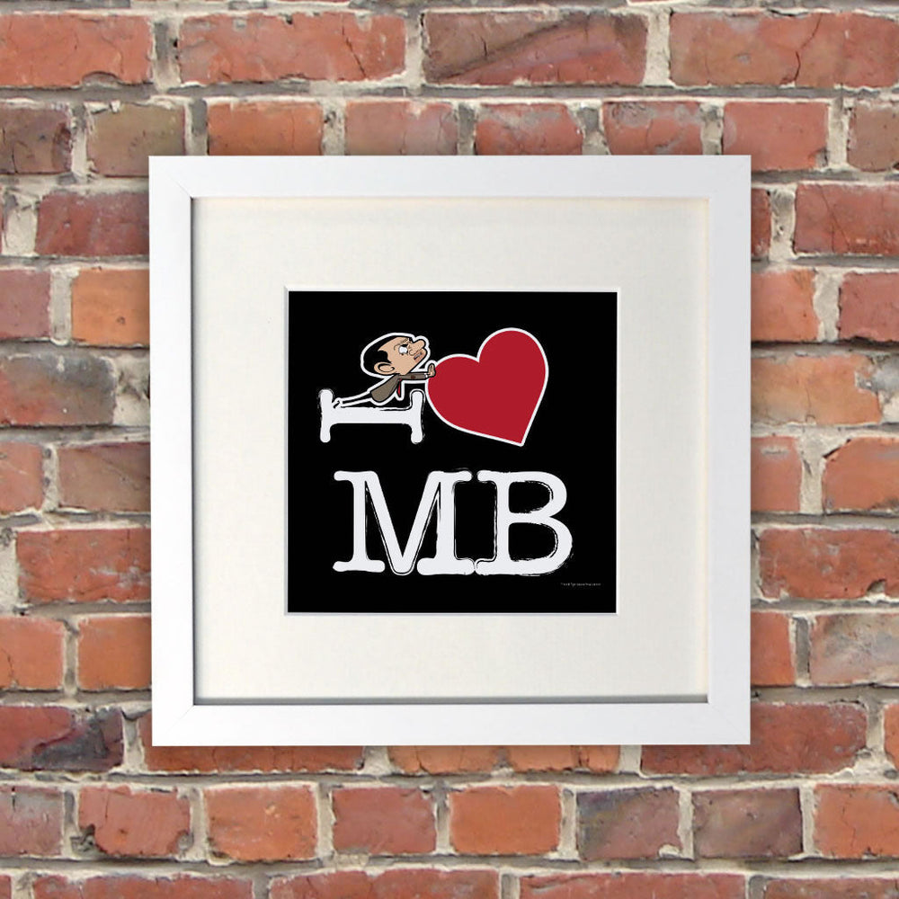 Black I Heart Mr Bean White Framed Print (Lifestyle)