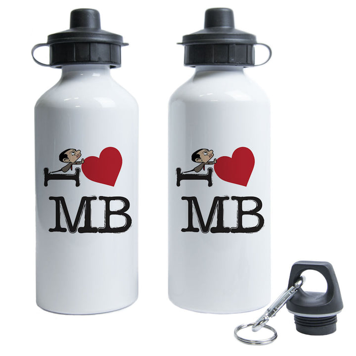 Black I Heart Mr Bean Water Bottle