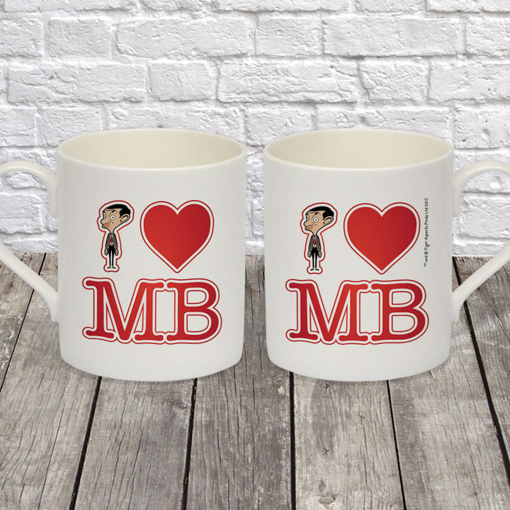 White I Heart Mr Bean Bone China Mug (Lifestyle)