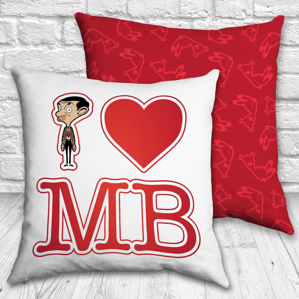 White I Heart Mr Bean cushion (Lifestyle)