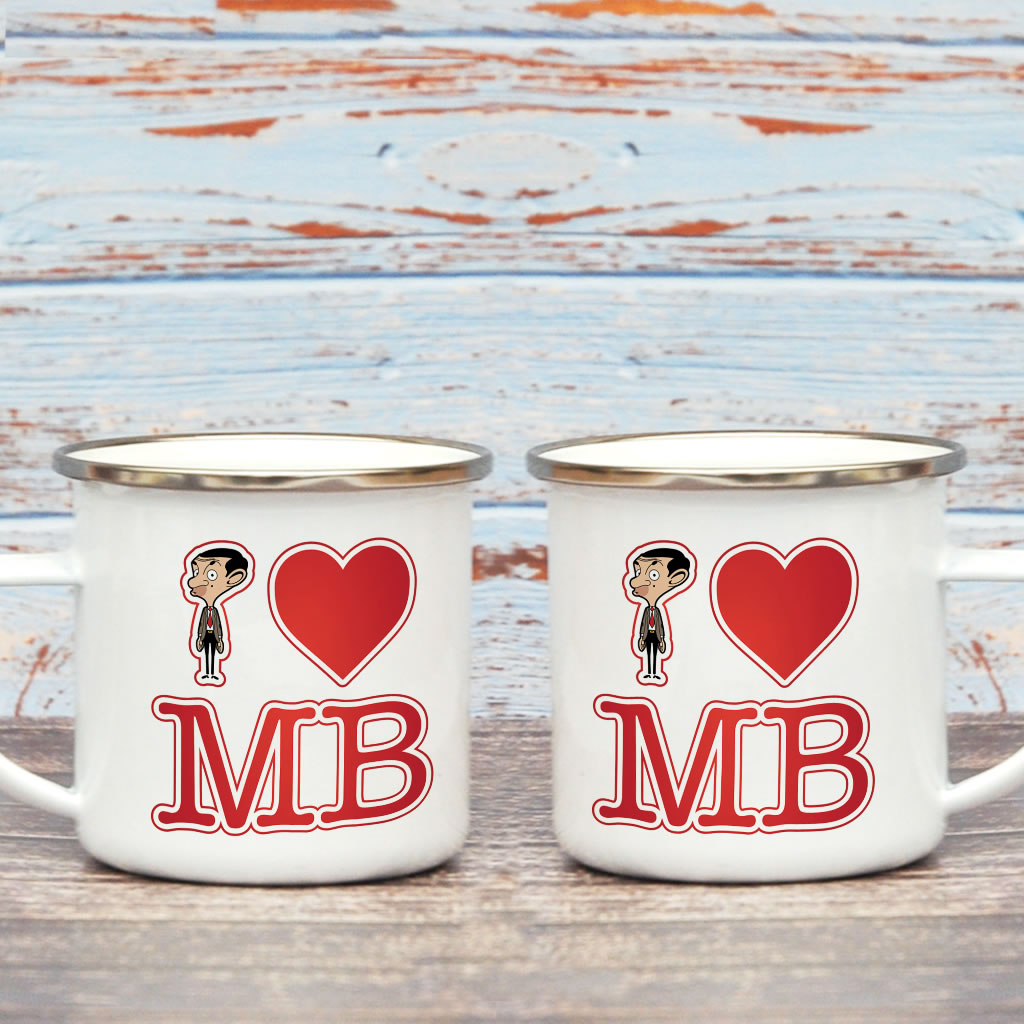 White I Heart Mr Bean Enamel Mug (Lifestyle)