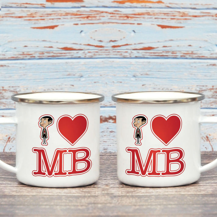 White I Heart Mr Bean Enamel Mug (Lifestyle)