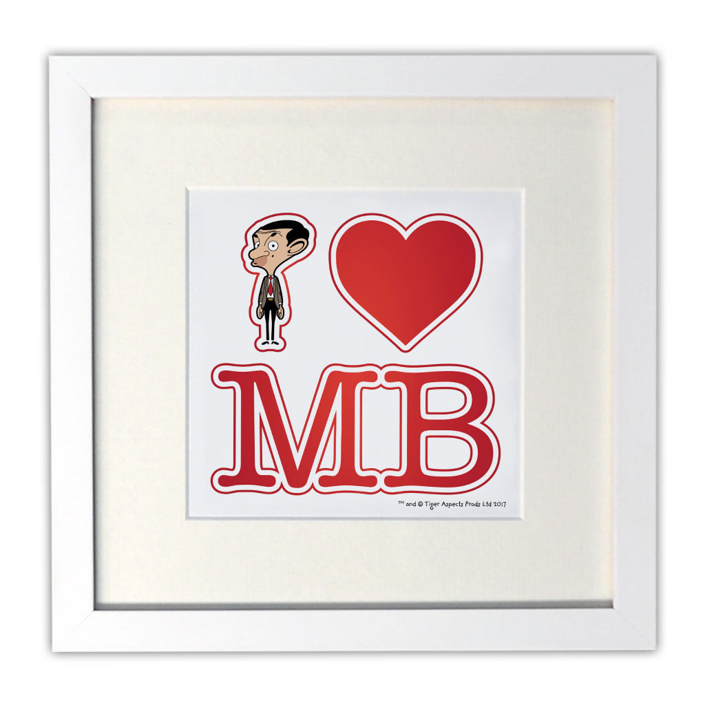 White I Heart Mr Bean Mounted Art Print