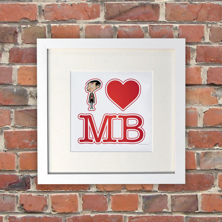 White I Heart Mr Bean White Framed Print (Lifestyle)