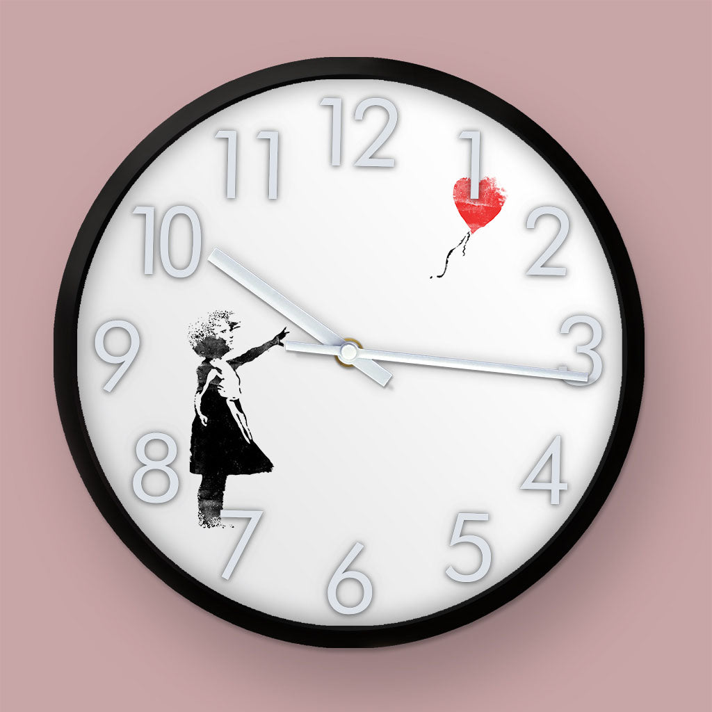 Graffiti art - Girl with heart balloon Clock