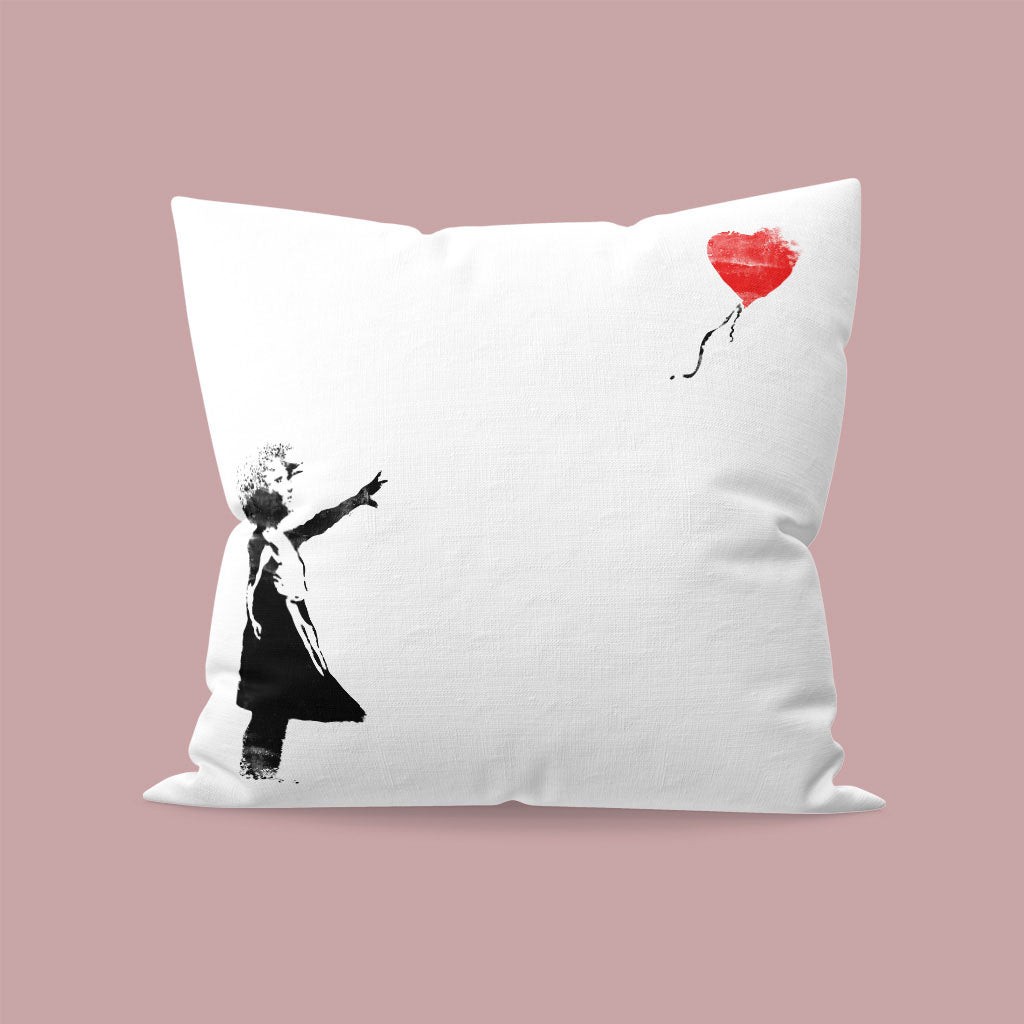 Graffiti art - Girl with heart balloon Cushion