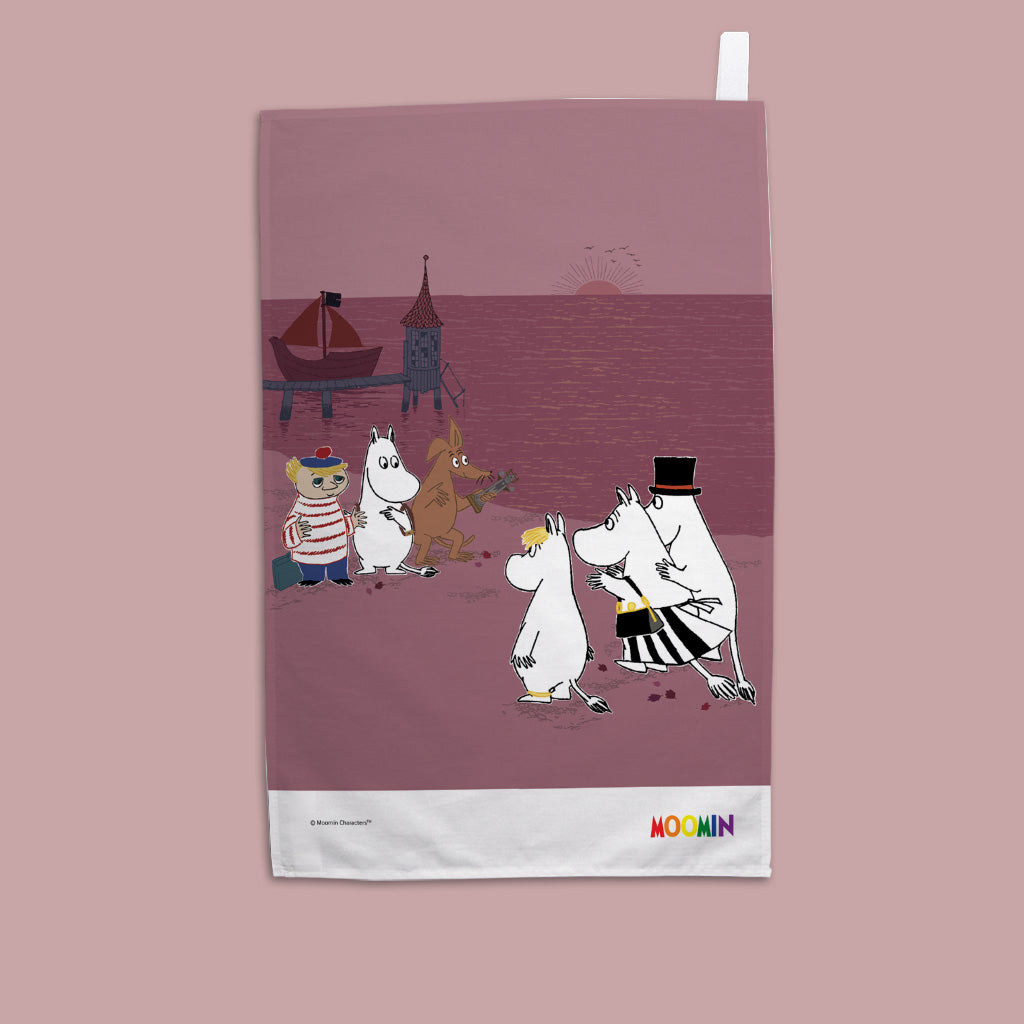 Moomins at the beach  Tea Towel