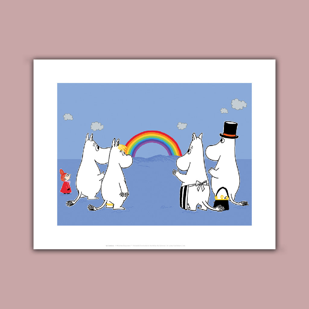 Moomins watch the rainbow Art Print