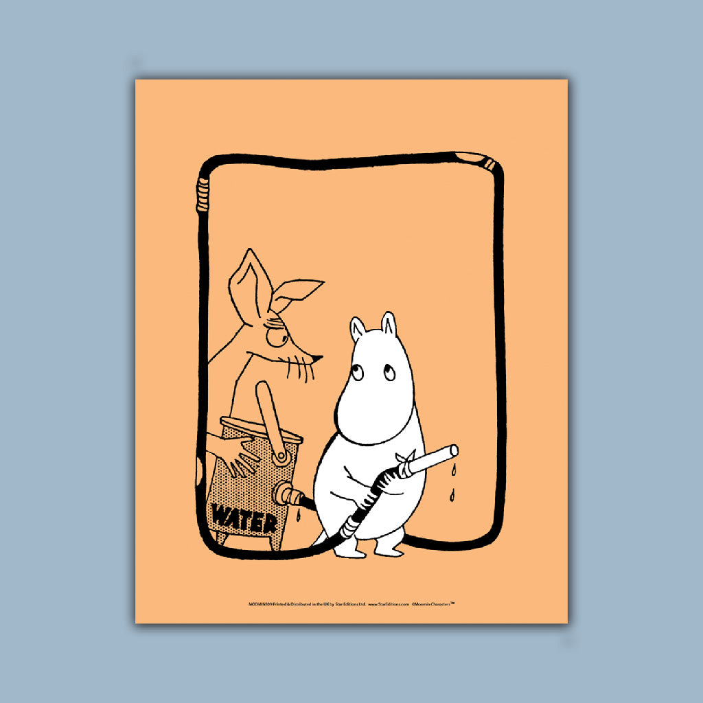 Sniff and Moomin troll wioth water canister  Art Print
