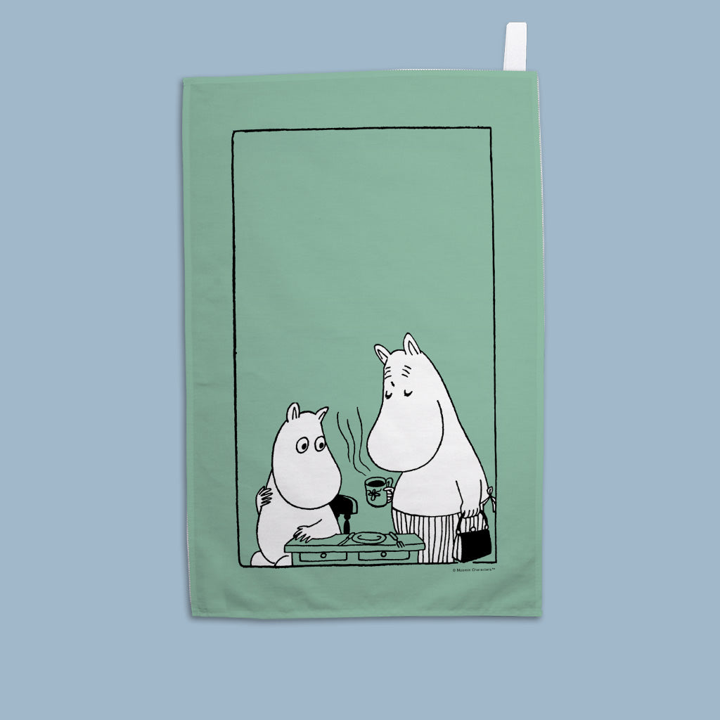 Moominmamma with moomintrool with cup of tea Tea Towel