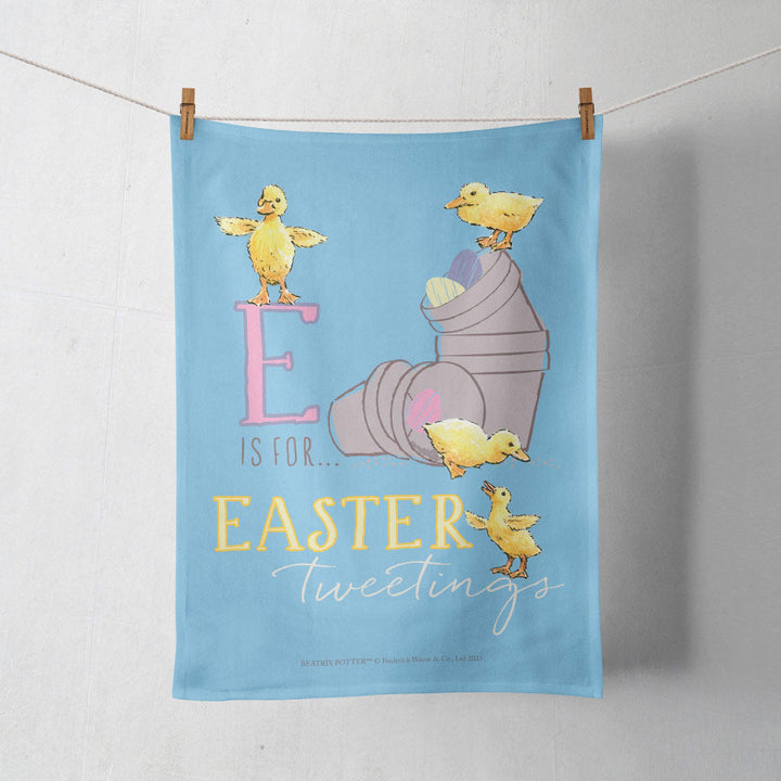 Easter Tweetings Blue Tea Towel