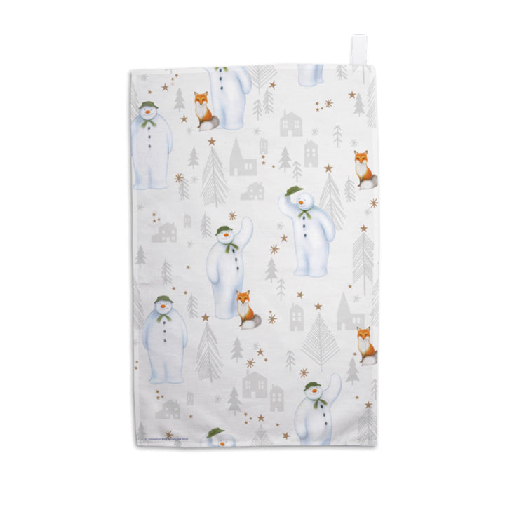 Alpine Adventures Snowman and Fox White Tea Towel