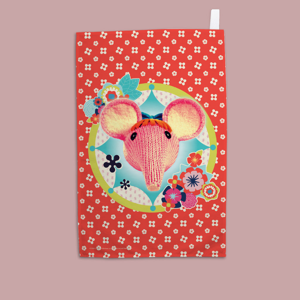 Hearts and Flowers Clangers Tea Towel