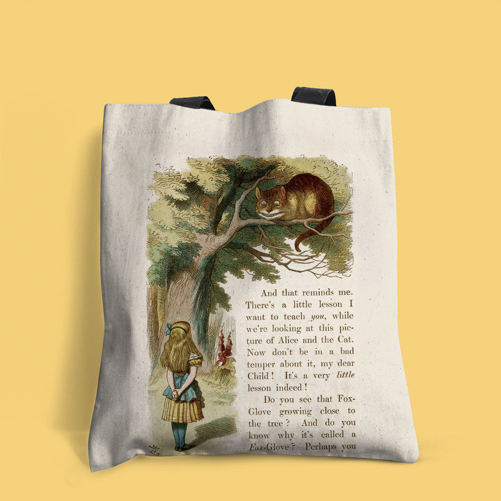 Alice In Wonderland, Cheshire Cat Book Edge-to-Edge Tote Bag