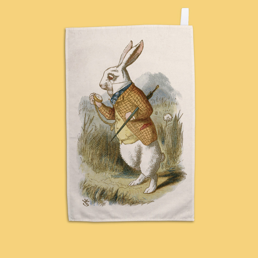 The White Rabbit Checks His Pocket Watch Tea Towel