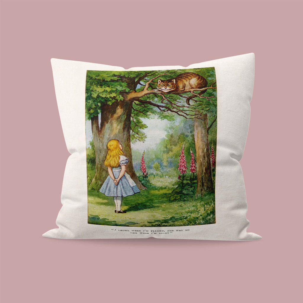 Alice in Wonderland Cheshire Cat illustration Cushion