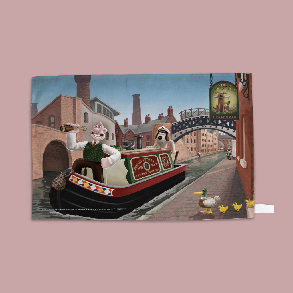Wallace and Gromit Canal Boat Trip in Birmingham Tea Towel