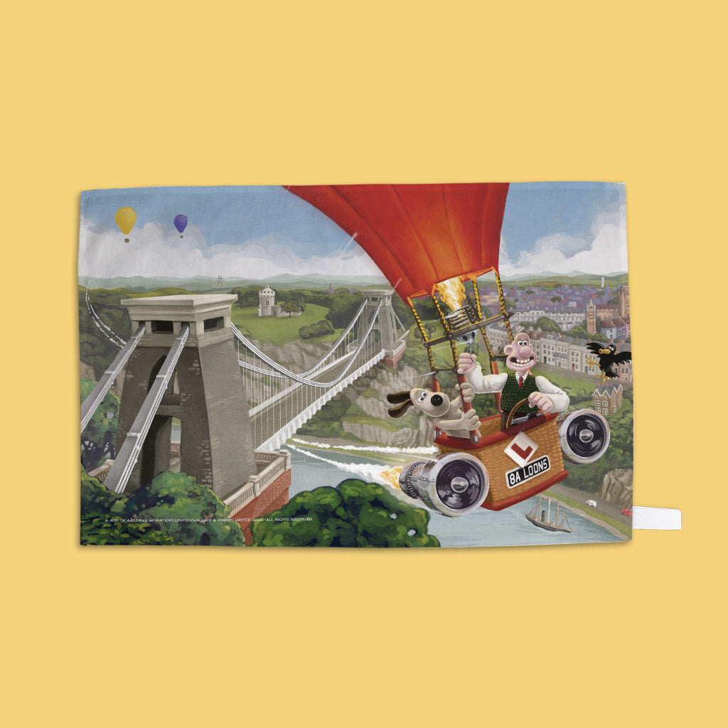 Wallace and Gromit Hot Air Balloon in Bristol Tea Towel