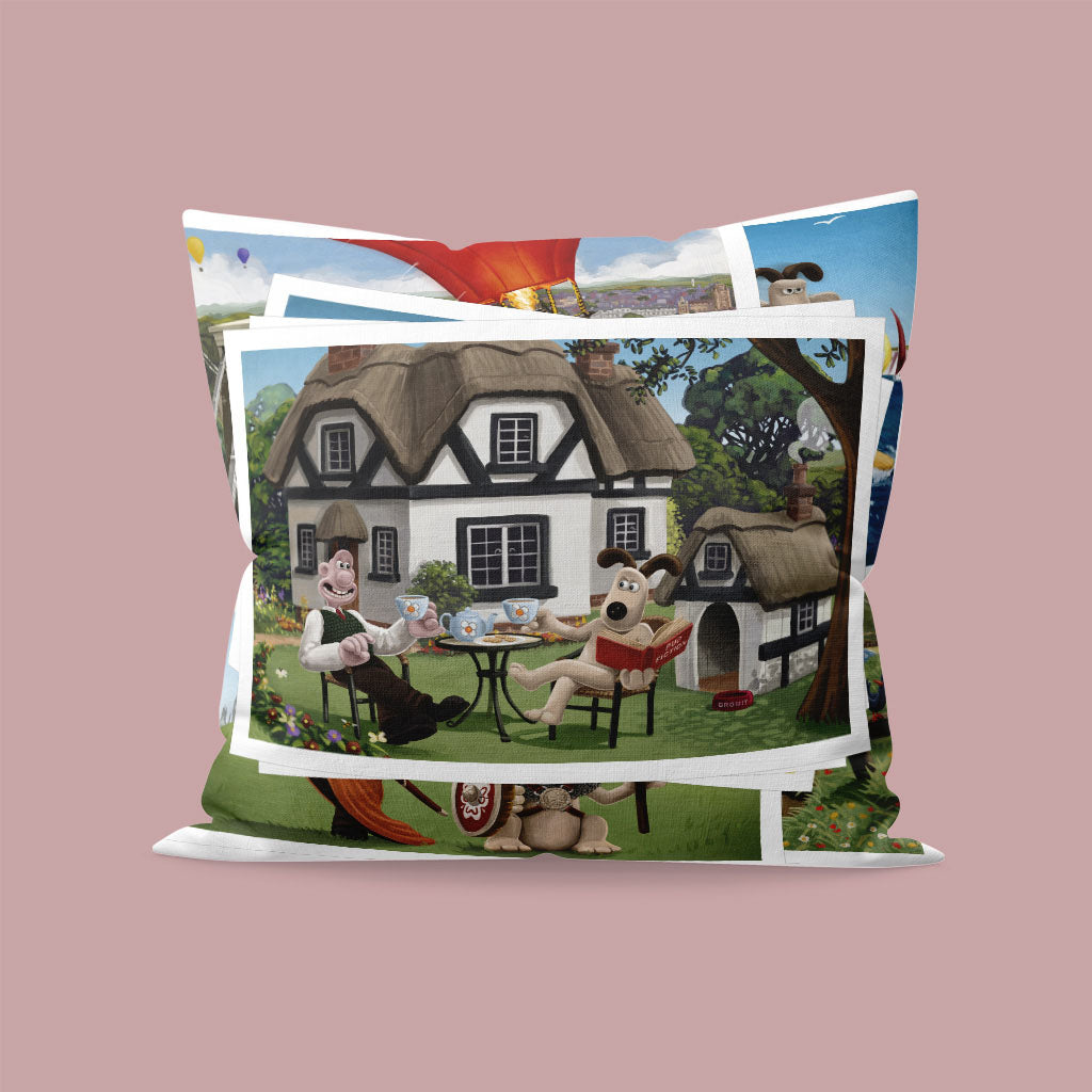 Wallace and Gromit enjoying the Countryside Cushion