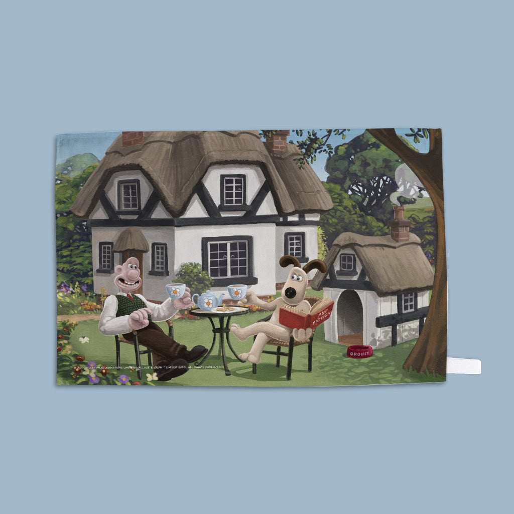 Wallace and Gromit enjoying the Countryside Tea Towel