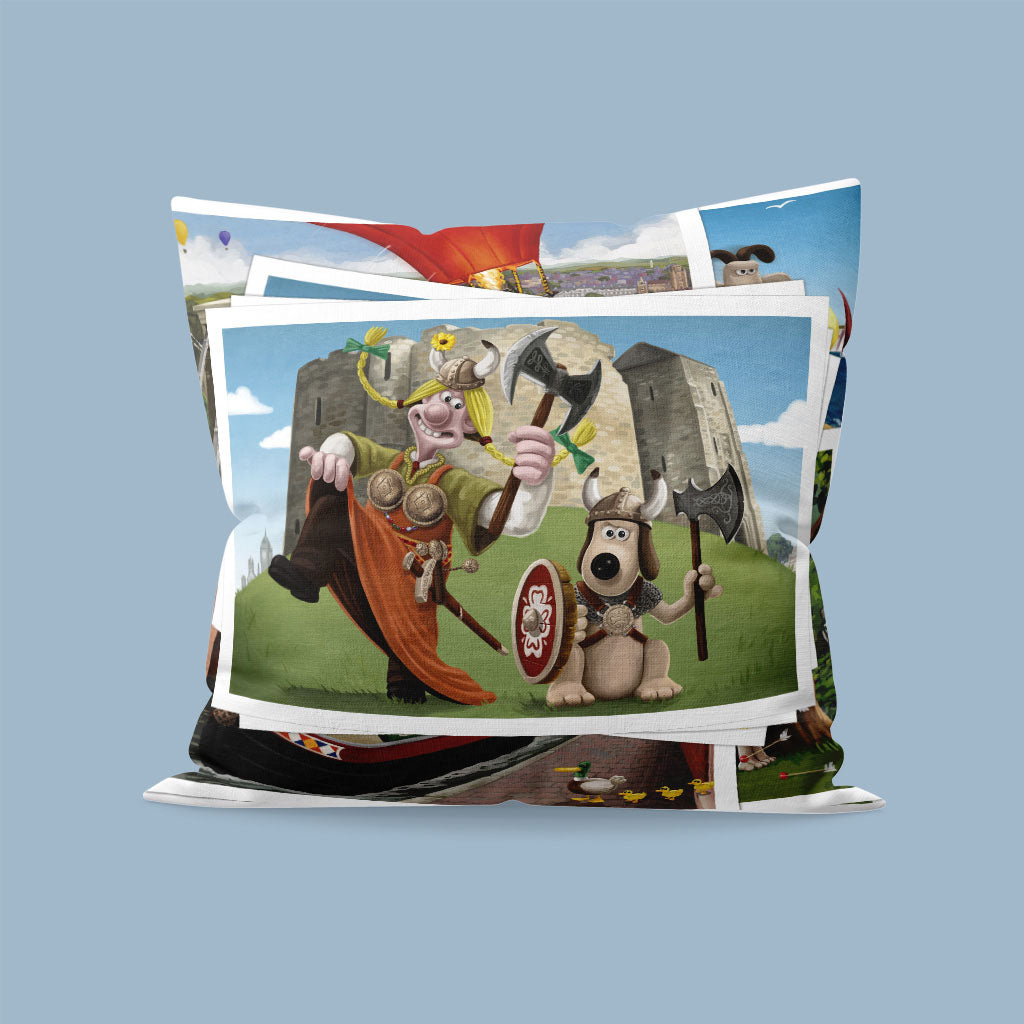 Wallace and Gromit as Vikings at York Castle Cushion