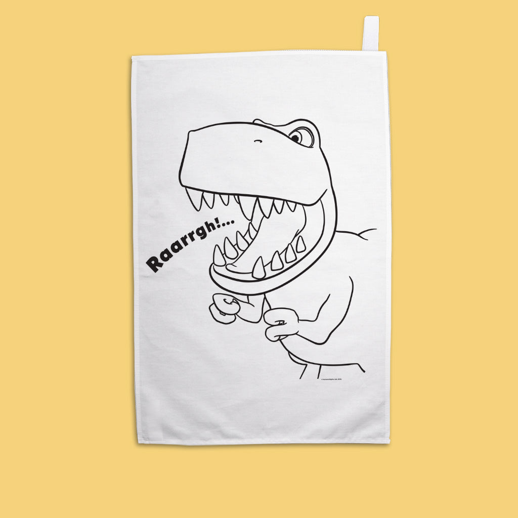 Dinosaur Roar Lineart Tea Towel