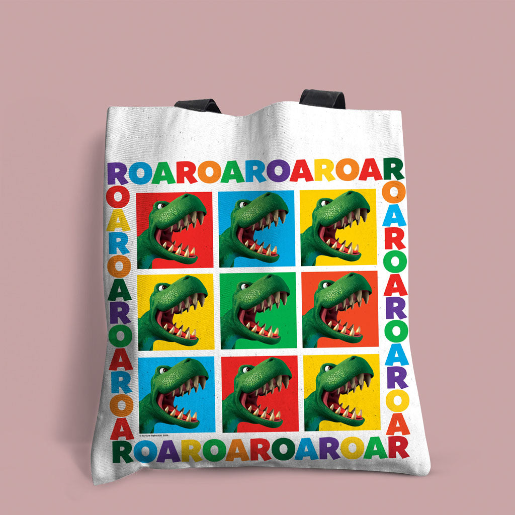 Dinosaur Roar Squares Edge-to-Edge Tote Bag