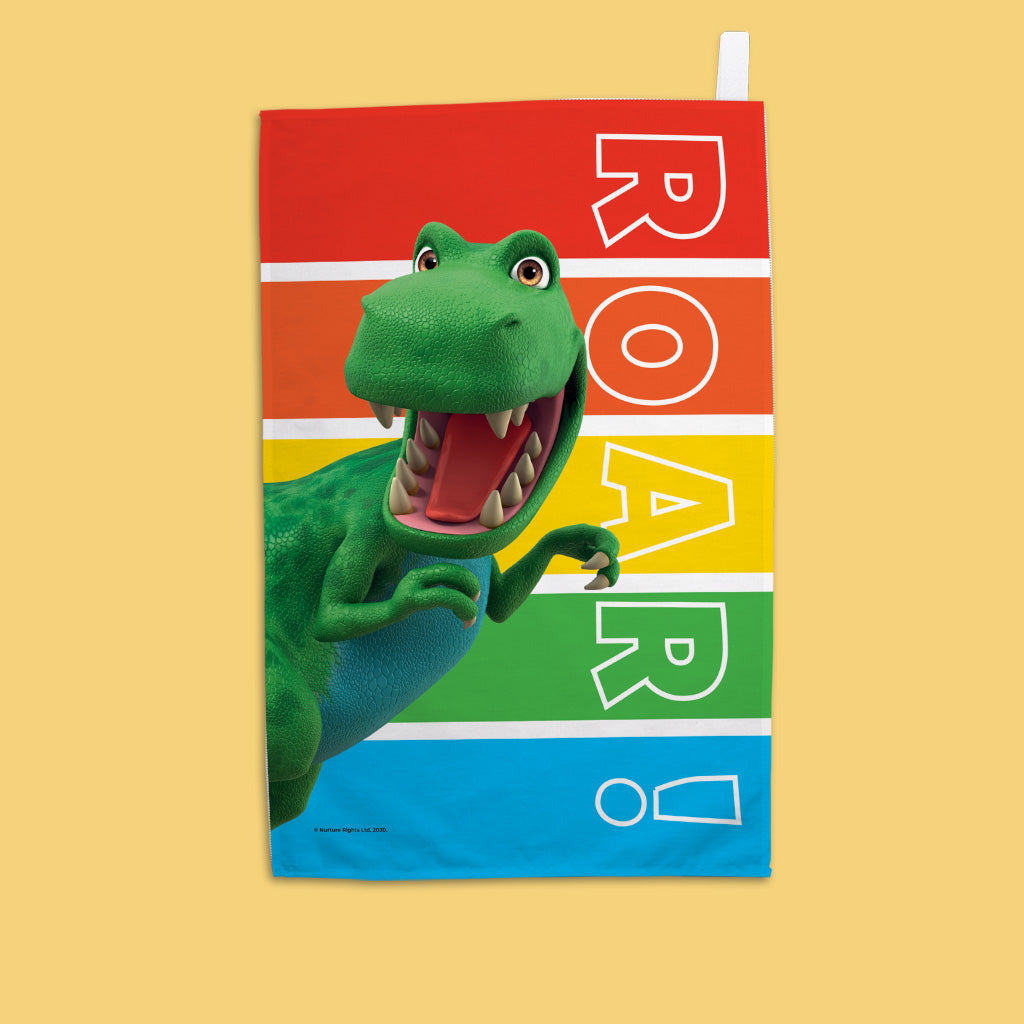 Dinosaur Roar Stripes Tea Towel